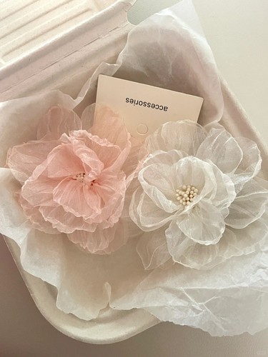 TWO PIECE FLOWER HAIRCLIP / WA-0132 - COLOR ORANGE AND WHITE