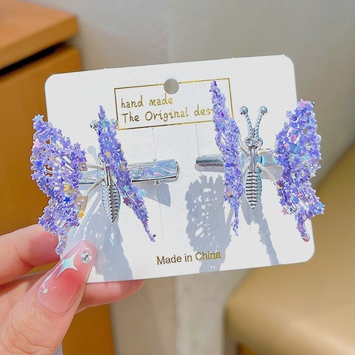 TWO PIECE CHILDREN'S BUTTERFLY HAIRPINS / BA-0046 - COLOR PURPLE