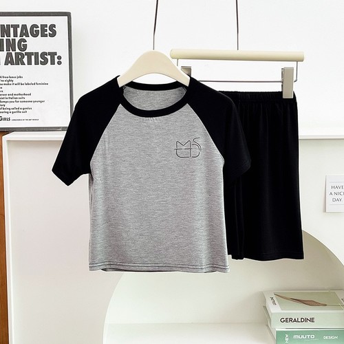 TWO-PIECE SET SHIRT AND SHORT FOR GIRLS / GL-0163 - COLOR: BLACK AND GRAY SUITABLE FOR HEIGHT: 110cm, 120cm, 130cm, 140cm, 150cm