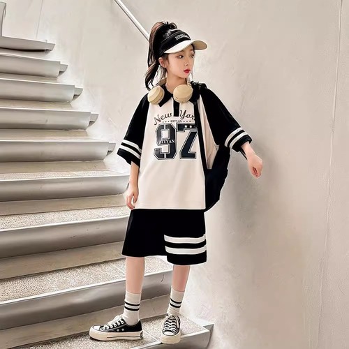 GIRLS SPORTS TWO-PIECE SUIT / GL-0164 - COLOR: BLACK SUITABLE FOR HEIGHT: 130cm, 140cm, 150cm