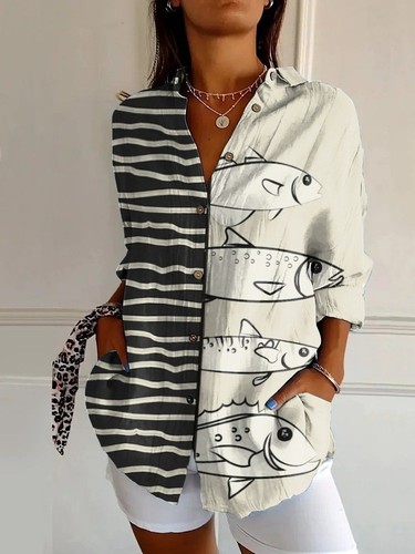 WOMEN'S PRINTED LONG SLEEVED SHIRT / WD-0489 - COLOR BROWN
