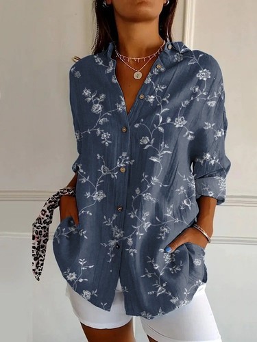 WOMEN'S PRINTED LONG SLEEVED SHIRT / WD-0491 - COLOR BLUE