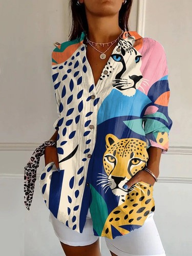 WOMEN'S PRINTED LONG SLEEVED SHIRT / WD-0493 - COLOR MIX