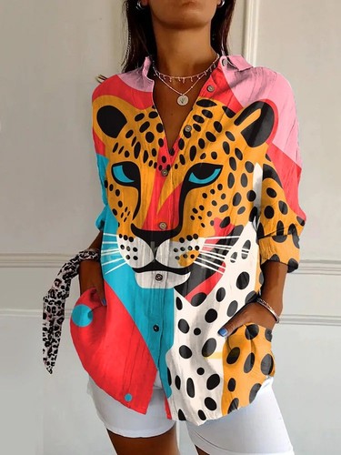 WOMEN'S PRINTED LONG SLEEVED SHIRT / WD-0494 - COLOR MIX