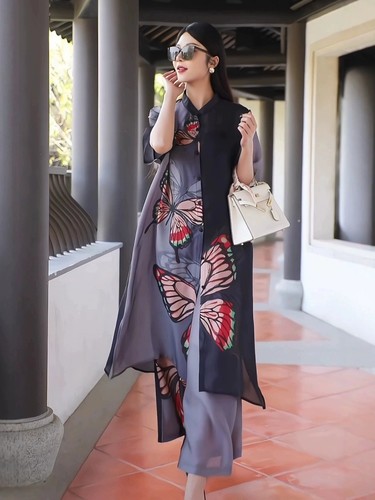 WOMEN'S PRINTED LONG DRESS / WD-0498 - COLOR BLACK ONE SIZE