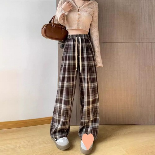 HIGH WAIST WIDE LEG STRAIGHT PANTS / WD-0500 - COLOR BROWN