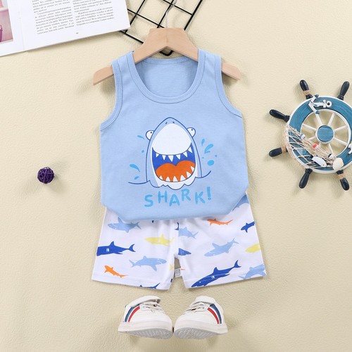 SLEEVELESS SHIRT AND SHORT SET / BY-0057 - COLOR: E15- BIG MOUTH FISH SIZE: 80cm, 90cm, 100cm, 110cm