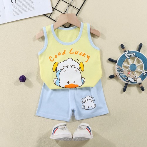 TWO PIECE SET SLEEVELESS SHIRT AND SHORT / BY-0063 - COLOR YELLOW AND GRAY
