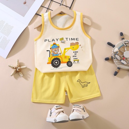 TWO PIECE SET SLEEVELESS SHIRT AND SHORT / BY-0064 - COLOR YELLOW
