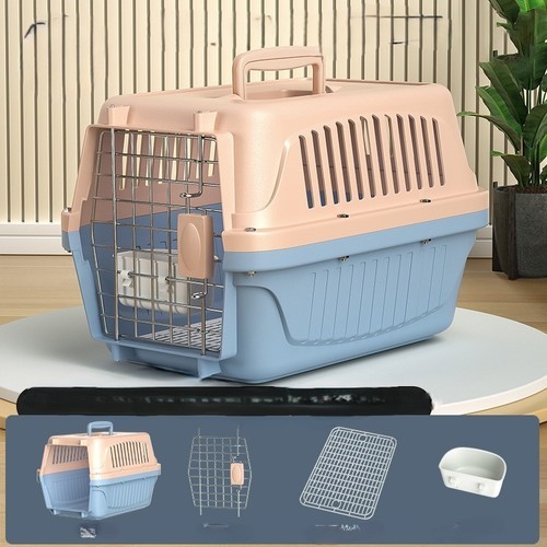 TRAVEL BOX FOR DOGS AND CATS WITH DOOR+PAD+BOWL / PS-0067 - COLOR: BLUE SIZE: 45*30*30cm ANTI-FALL AND ANTI-PRESSURE