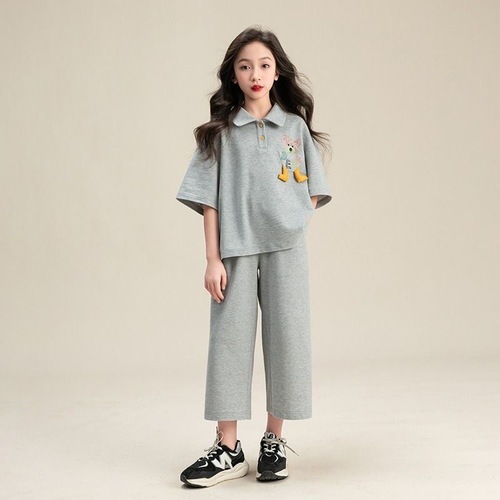 TWO PIECE SET T-SHIRT AND WIDE LEG PANTS / GL-0181 - COLOR GRAY