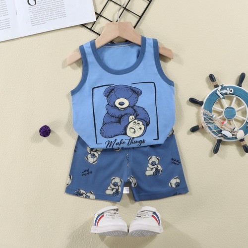 SLEEVELESS SHIRT AND SHORT-SET / BB-0204 - COLOR: BLUE BEAR