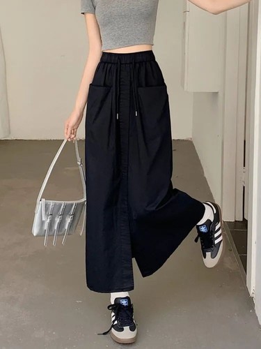 DOUBLE POCKET LONG SKIRT / WD-0517 - COLOR BLACK ONE SIZE