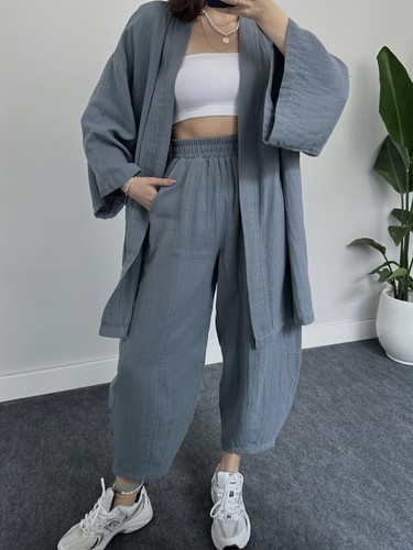 TWO PIECE SET LONG SLEEVE SHIRT AND PANTS / WD-0524 - COLOR GRAY