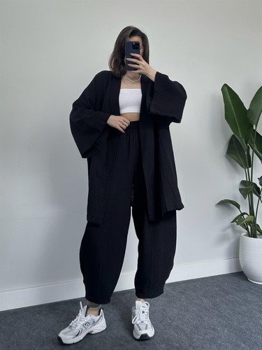 TWO PIECE SET LONG SLEEVE SHIRT AND PANTS / WD-0525 - COLOR BLACK