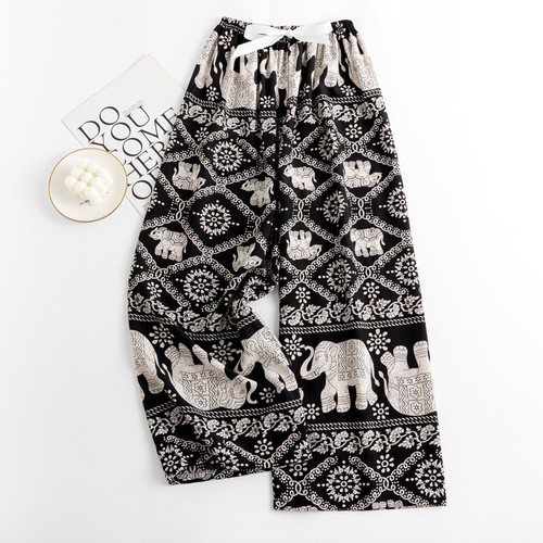 WOMEN'S LOOSE WIDE-LEG PANTS / WD-0539 - COLOR BLACK AND WHITE ONE SIZE