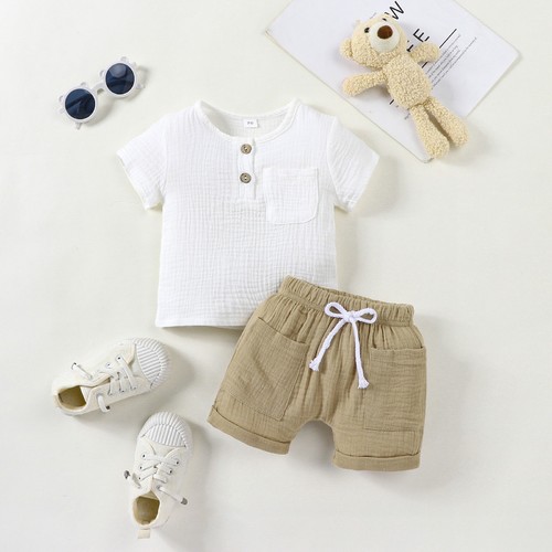 TWO PIECE SET T-SHIRT AND SHORT / BB-0370 - COLOR WHITE AND BROWN