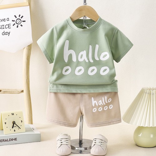 TWO PIECE SET BOY'S T-SHIRT AND SHORT / BY-0074 - COLOR GREEN AND BROWN
