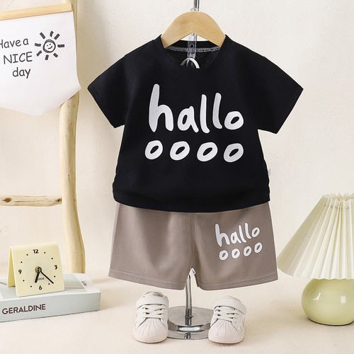 TWO PIECE SET BOY'S T-SHIRT AND SHORT / BY-0075 - COLOR BLACK AND BROWN