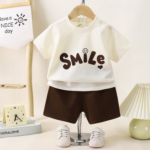 TWO PIECE SET BOY'S T-SHIRT AND SHORT / BY-0076 - COLOR WHITE AND BLACK