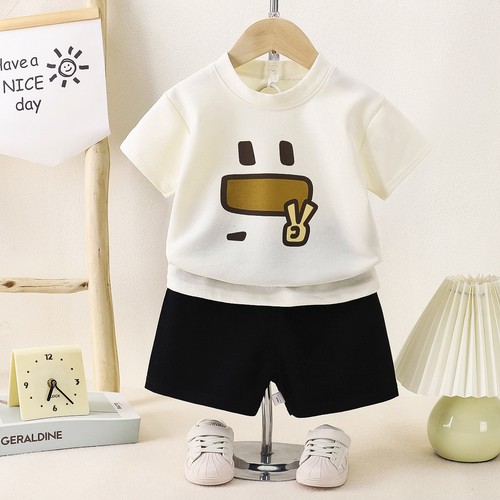 TWO PIECE SET BOY'S T-SHIRT AND SHORT / BY-0077 - COLOR WHITE AND BLACK