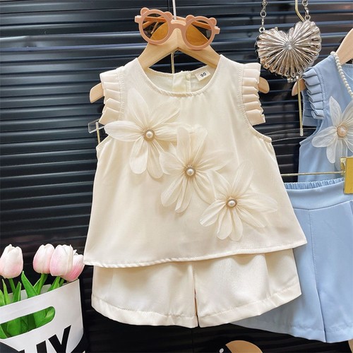 TWO PIECE SET GIRL'S SLEEVELESS SHIRT AND SHORT / GL-0188 - COLOR OFF-WHITE SIZE 3 YRS. OLD