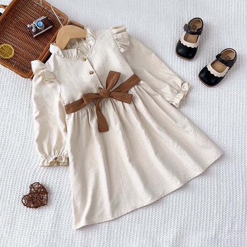 GIRL'S LONGSLEEVE DRESS / GL-0189 - COLOR BEIGE