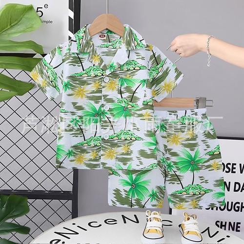 TWO PIECE SET SUMMER POLO SHIRT AND SHORT / BY-0079 - COLOR GREEN SIZE FIT TO 90-110CM