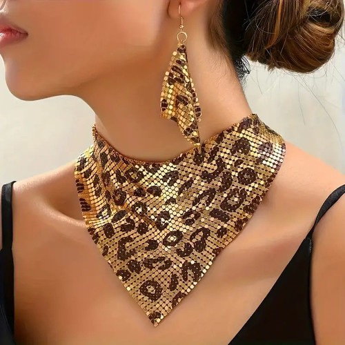 FASHIONABLE SCARF NECKLACE AND EARRINGS / WA-0188 - COLOR LEOPARD