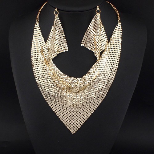 FASHIONABLE SCARF NECKLACE AND EARRINGS / WA-0189 - COLOR GOLD
