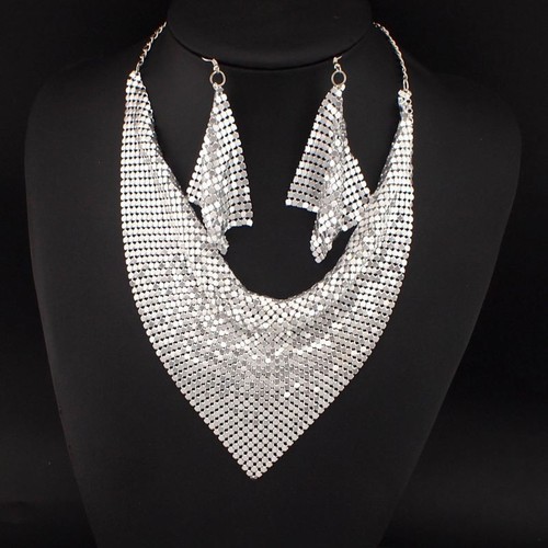 FASHIONABLE SCARF NECKLACE AND EARRINGS / WA-0190 - COLOR SILVER