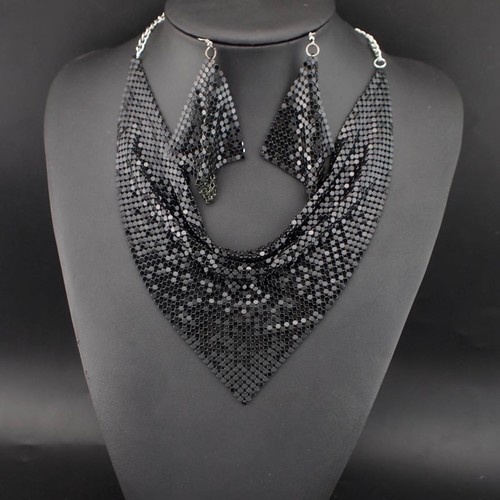 FASHIONABLE SCARF NECKLACE AND EARRINGS / WA-0191 - COLOR BLACK