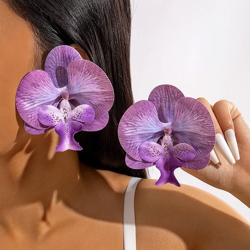 FASHIONABLE BUTTERFLY ORCHID EARRINGS / WA-0206 - COLOR PURPLE