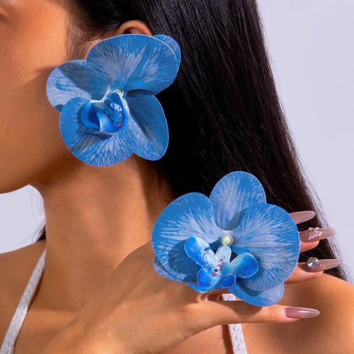 FASHIONABLE BUTTERFLY ORCHID EARRINGS / WA-0207 - COLOR BLUE