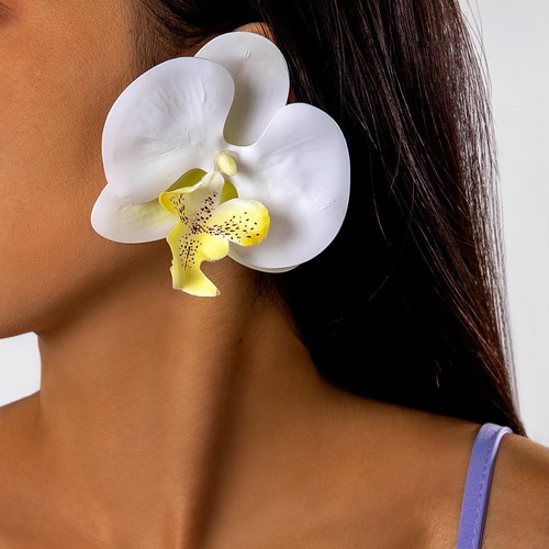 FASHIONABLE BUTTERFLY ORCHID EARRINGS / WA-0208 - COLOR WHITE
