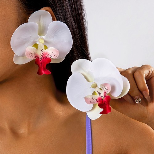 FASHIONABLE BUTTERFLY ORCHID EARRINGS / WA-0210 - COLOR WHITE
