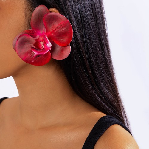 FASHIONABLE BUTTERFLY ORCHID EARRINGS / WA-0211 - COLOR RED