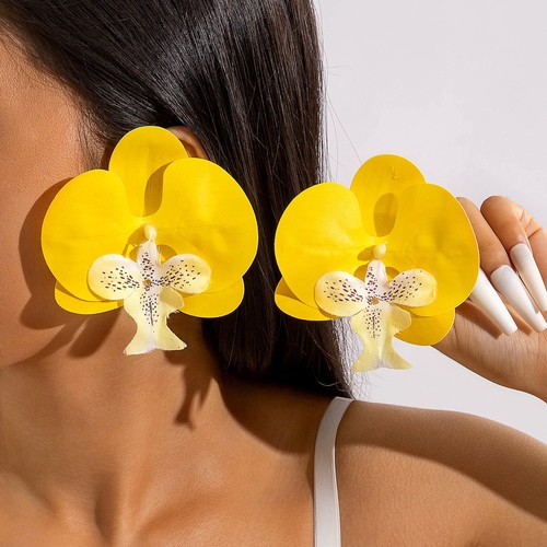FASHIONABLE BUTTERFLY ORCHID EARRINGS / WA-0212 - COLOR YELLOW