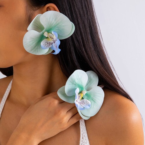 FASHIONABLE BUTTERFLY ORCHID EARRINGS / WA-0213 - COLOR BLUE