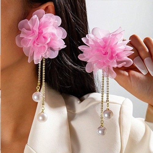 FASHIONABLE FLOWER EARRINGS / WA-0214 - COLOR PINK