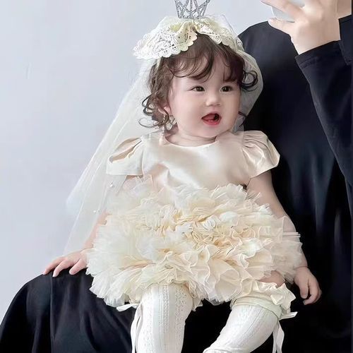 ONE-PIECE DRESS SHORT-SLEEVES / BB-0051 - Color : Champagne Suitable height : 80cm Suitable for 12-18 months
