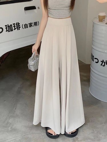 WIDE LEG PLEATED HIGH WAIST SKIRT / WD-0563 - COLOR APRICOT