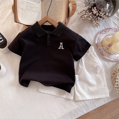 TWO PIECE SUMMER WEAR SHORT AND POLO SHIRT FOR BOYS / BY-0086 - COLOR BLACK AND WHITE