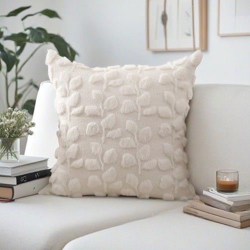 PILLOW COVER / HM-0307 - COLOR: WHITE LEAVES SIZE: 45x45CM SOFT SOFA PILLOW COVER PILLOW NOT INCLUDED
