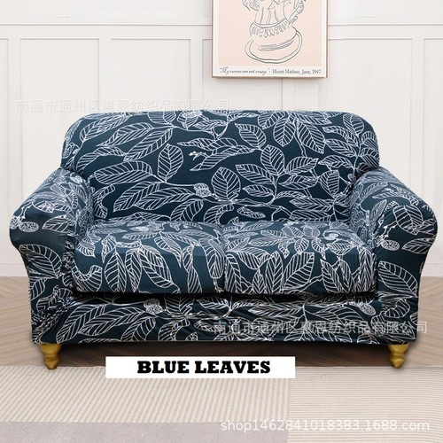 PRINTED SOFA COVER / HM-0320 - SIZE: SINGLE SEATER COLOR: BLUE LEAVES