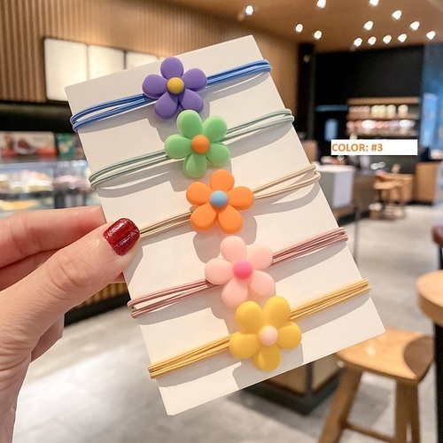 5 PIECES ELASTIC HAIR ROPE FOR GIRLS / BA-0069 - COLOR MIX