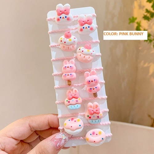 10 PIECES HAIR RUBBERBANDS / BA-0076 - COLOR PINK BUNNY