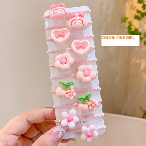 10 PIECES HAIR RUBBERBANDS / BA-0078 - COLOR PINK GIRL