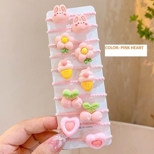 10 PIECES HAIR RUBBERBANDS / BA-0080 - COLOR PINK HEART