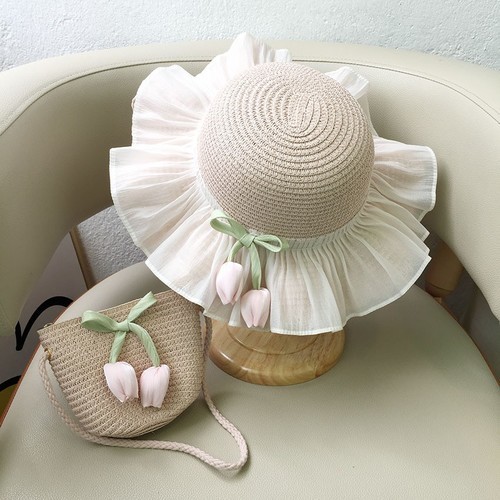 SUMMER PRINCESS HAT WITH BAG / BA-0182 - COLOR PINK TULIP